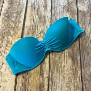 Victoria Secret Swim Bikini Top 34B Almafi Blue Solid Bandeau Strapless